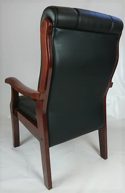 Senato CHA-WS922 Visitor Chair Black Leather with Mahogany Arms
